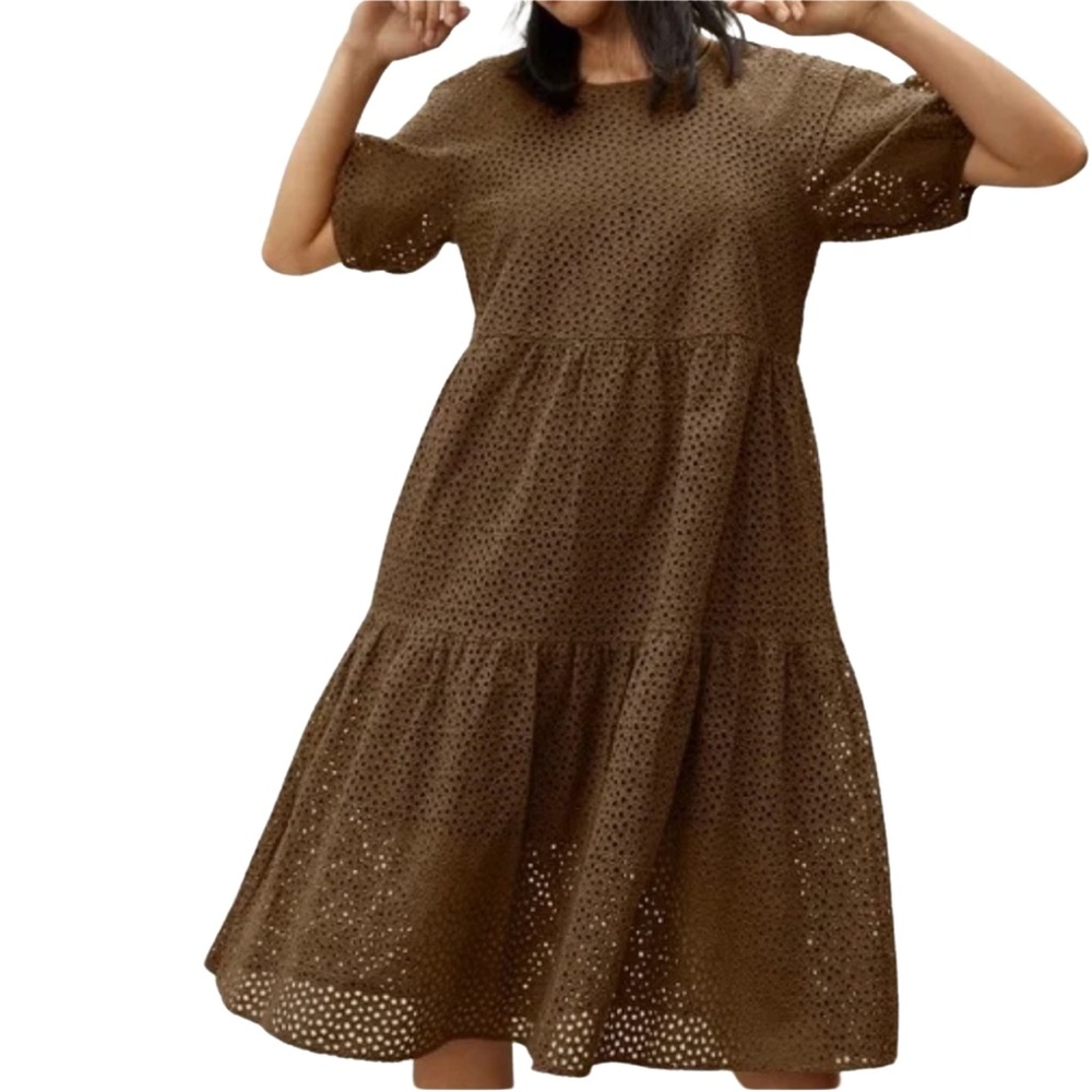Everlane Tiered Eyelet Dress Brown XS